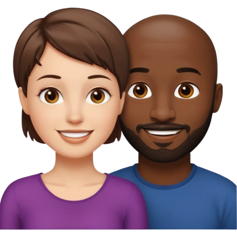a white woman with short brown hair and a black man with no hair and a beard are looking at each other lovely emoji