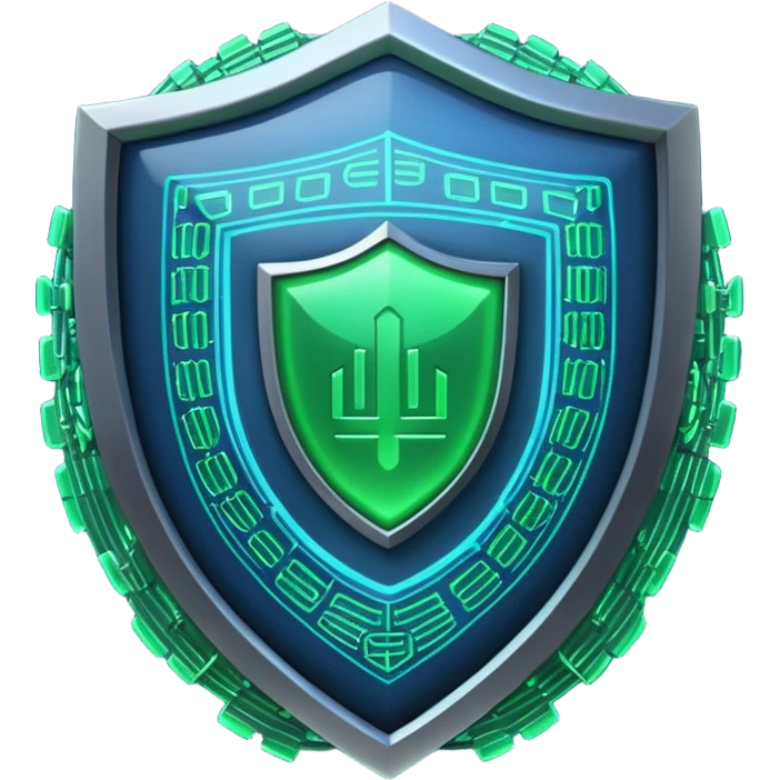generate full blue cyber shield with different  green hack symbols  emoji