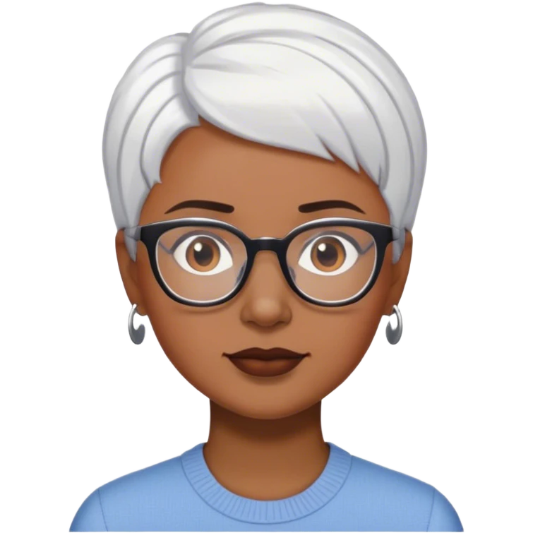 woman, short cropped white hair, brown browsglasses  emoji