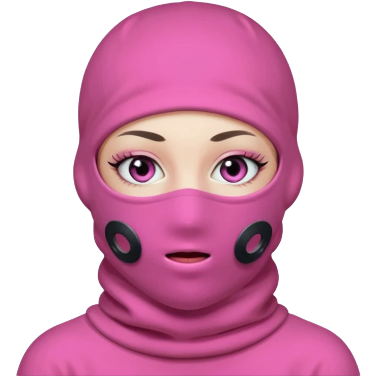 baggy stylish 3 hole balaclava pink in colour with girly eyes showing through the eye holes of the balaclava with beautiful eyelashes on  emoji