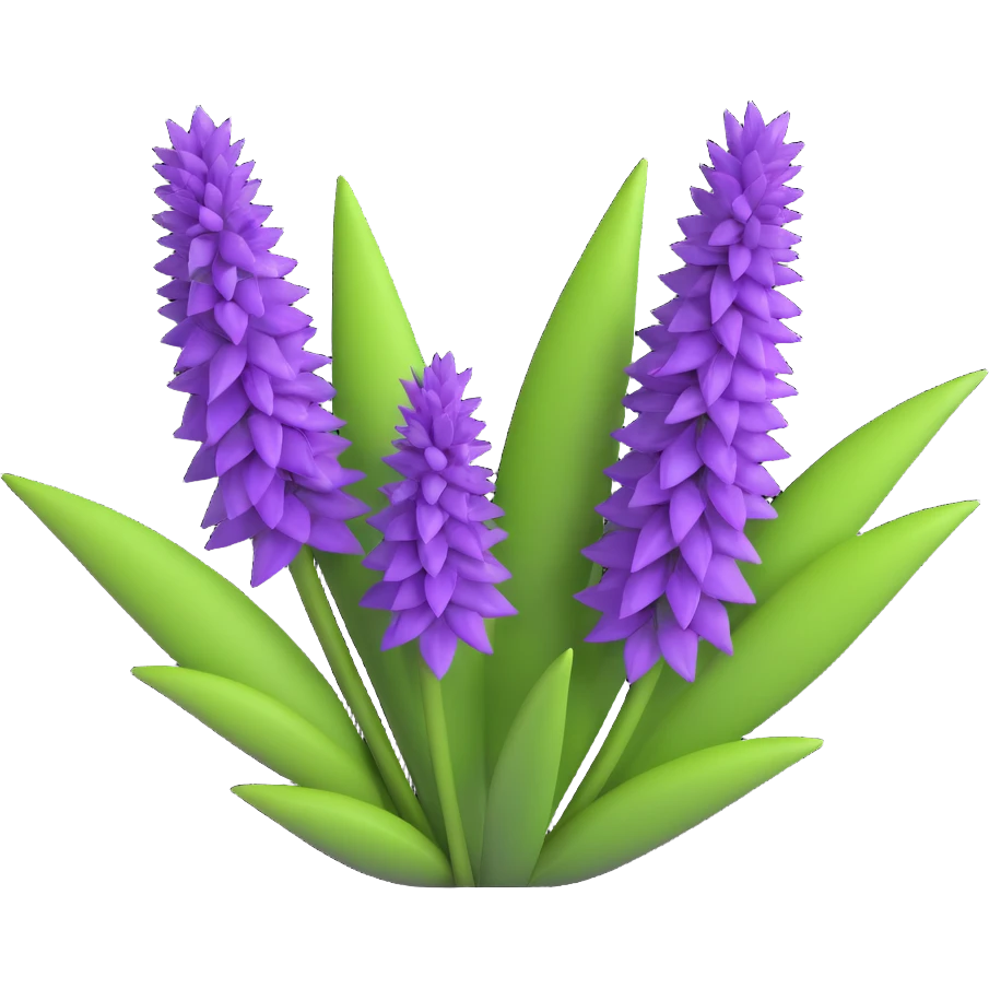 3D iOS style illustration of Salvia nemorosa (woodland sage), upright purple flower spikes, green leaves, realistic and vibrant emoji