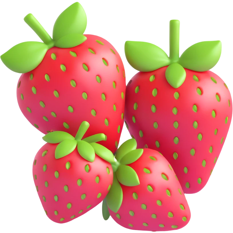 Two strawberries with a pink bow, in a 3D iOS style, with a warm, cozy setting. emoji