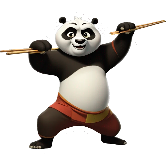 Kung Fu Panda in runing, having a pair of chopsticks in one hand emoji