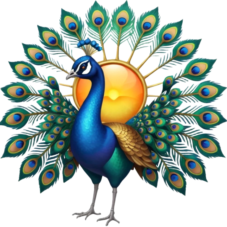 Realistic 🦚 with a sun behind it emoji