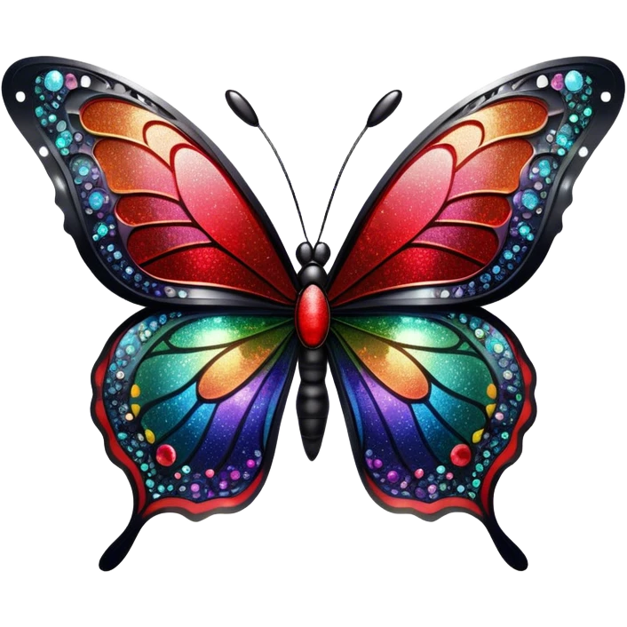 sparkly black and red glittery iridescent rainbow transparent butterfly with detailed intricate patterns emoji