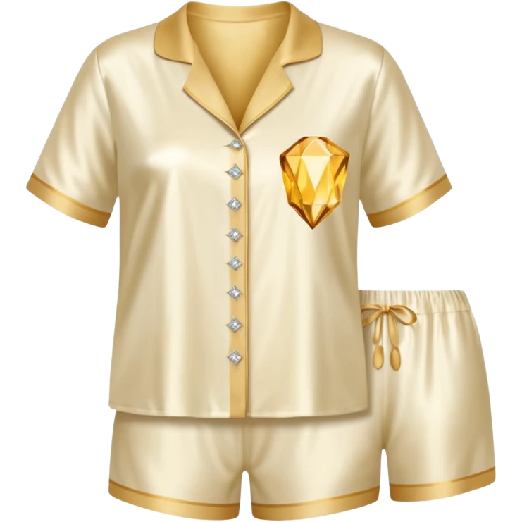 Light cream silk pyjamas set with a little diamond on the pocket golden emoji