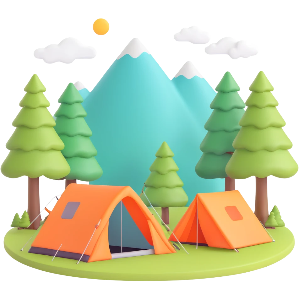 camping scene with tent and trees emoji