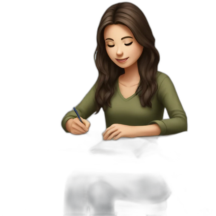 Brunette realistic girl studying emoji
