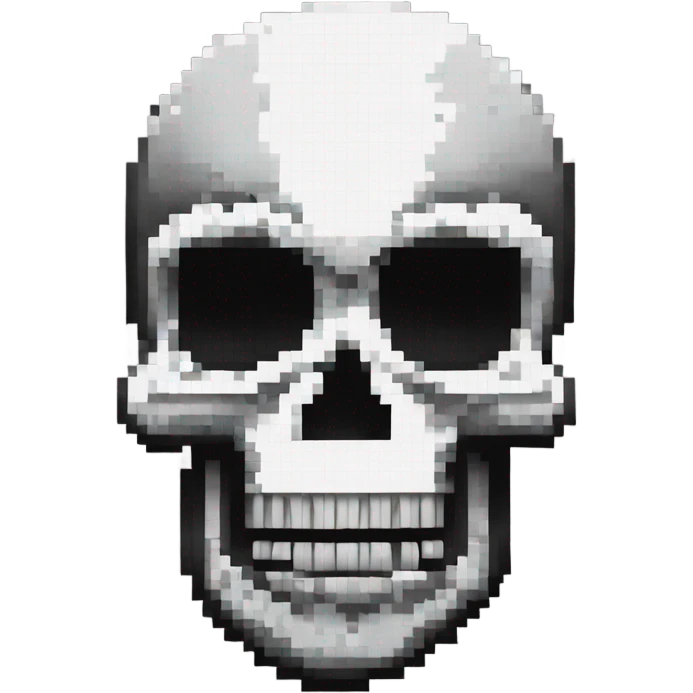 black and white pixel art skull emoji