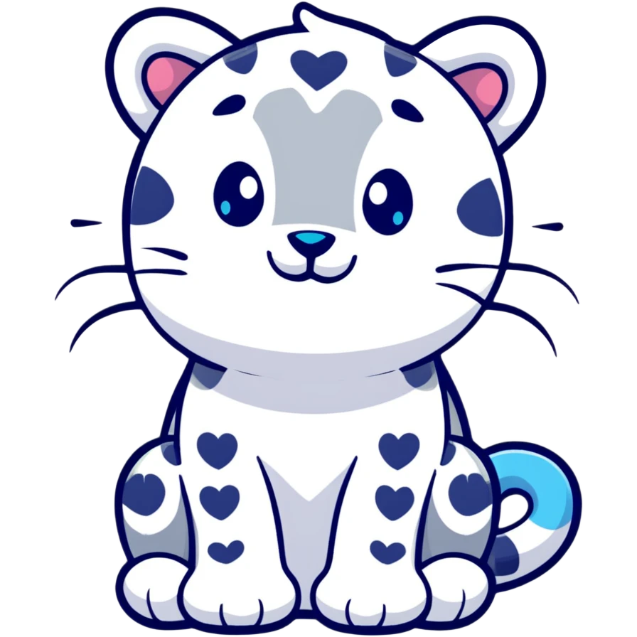 snow leopard with blue fur, white spots, and a heart emoji