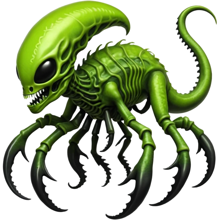 Toxic Chartreuse-Green Slime-Glossed Acid-Patterned Venom-Duskull-Xenomorph-hybrid-creature (full body) emoji