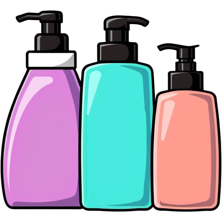 bath soap and shampoo bottles cartoon style emoji