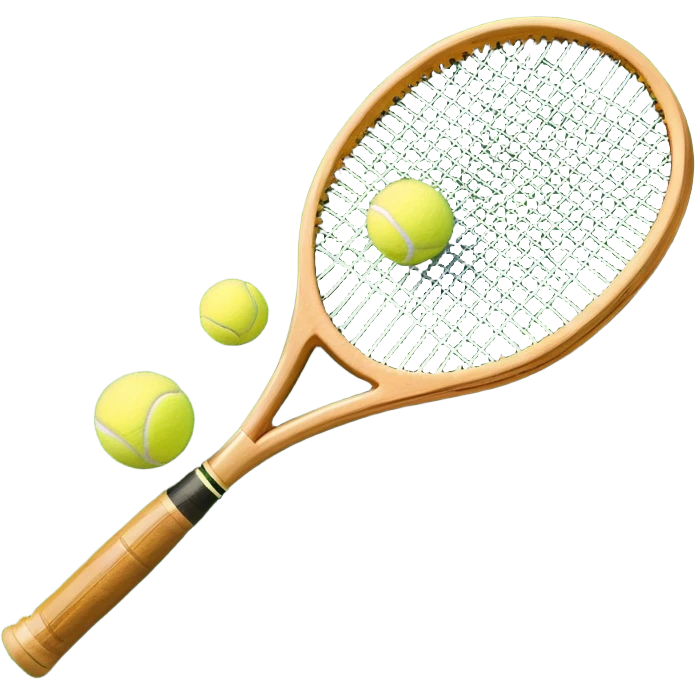 A detailed tennis racket resting on lush green grass beside a bright yellow tennis ball. The scene captures the essence of classic lawn tennis, with a crisp and clean background emphasizing the elegance and tradition of the sport emoji