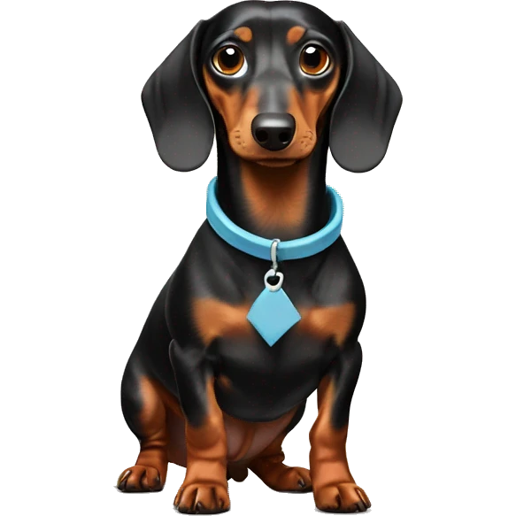 Dachshund with long legs in shark collar emoji