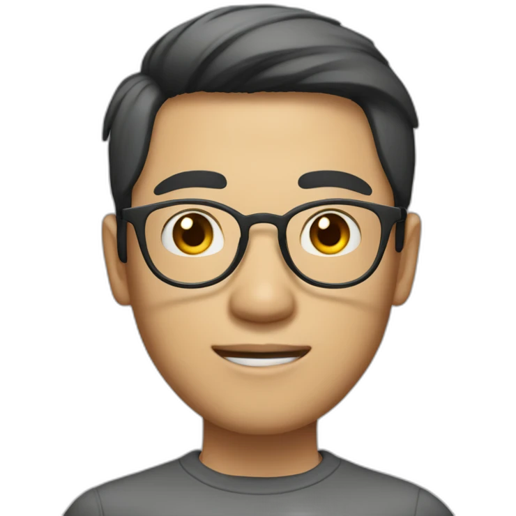 An Asian man with big eyes, fair complexion, metal frame glasses, short hair and a little stubble emoji