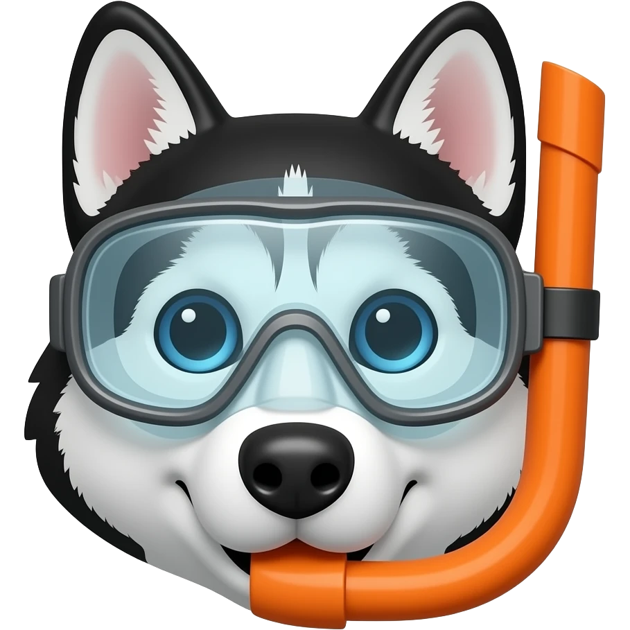 Husky dog ​​head with goggles and swimming snorkel. emoji