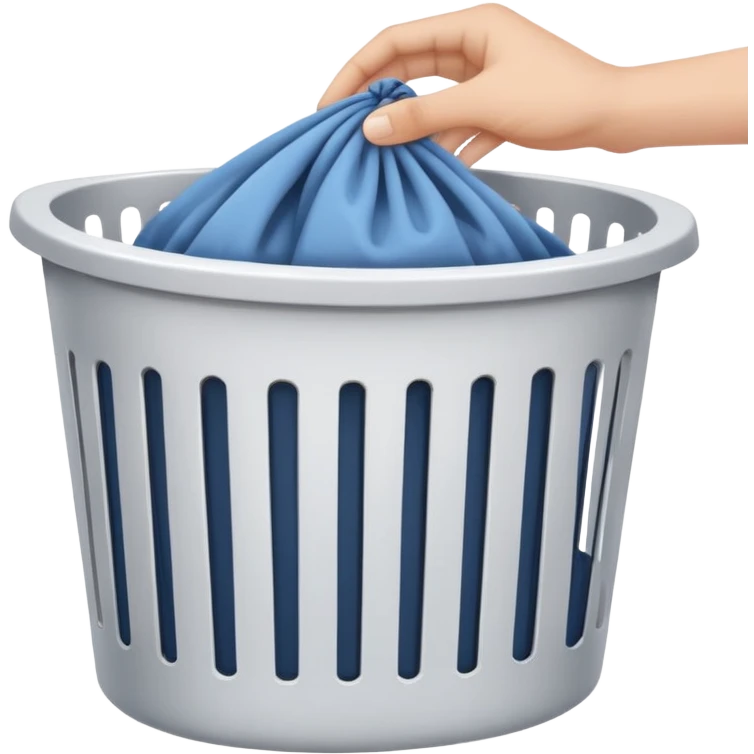hands placing clothes in a laundry hamper, clean and clear emoji
