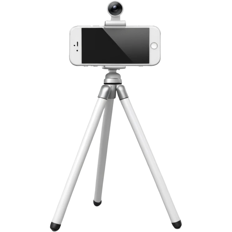 3D Apple-style emoji of a white tripod holding an iPhone 17,
rear view, visible camera lenses,
clean white background, smooth rounded design emoji