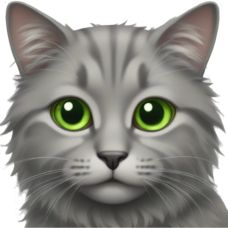 Grey fluffy cat green eyes  emoji