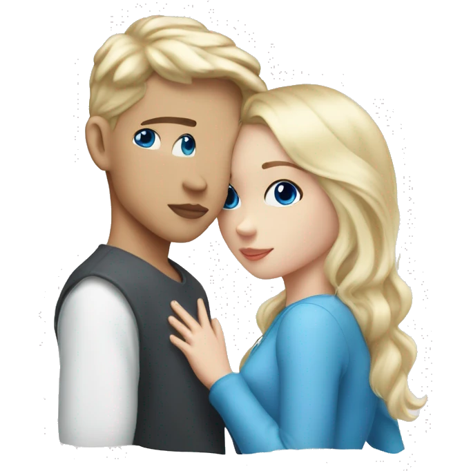 White blonde boy and white blonde girl with blue eyes, kissing ￼ emoji