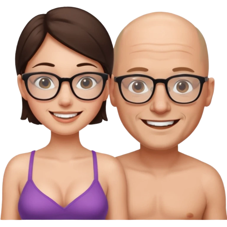 A sexy shirtless brunette with a bald man wearing glasses emoji
