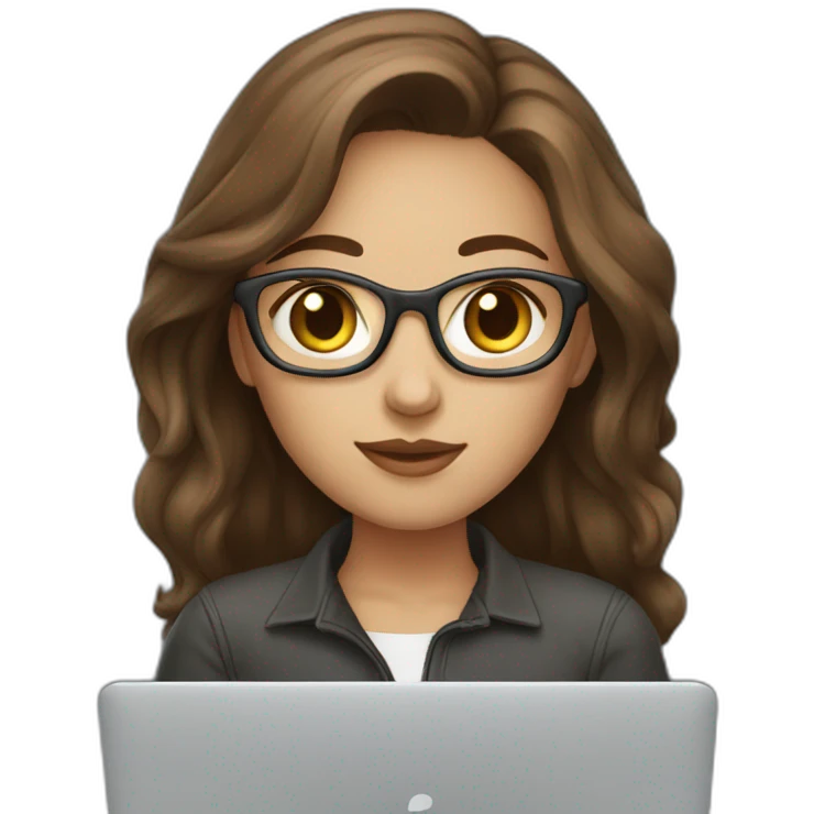 Beautiful programmer girl with brown hair working with MacBook emoji