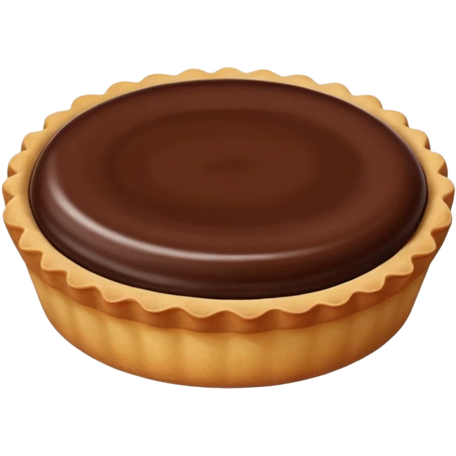 small round tart with shiny chocolate filling, emoji