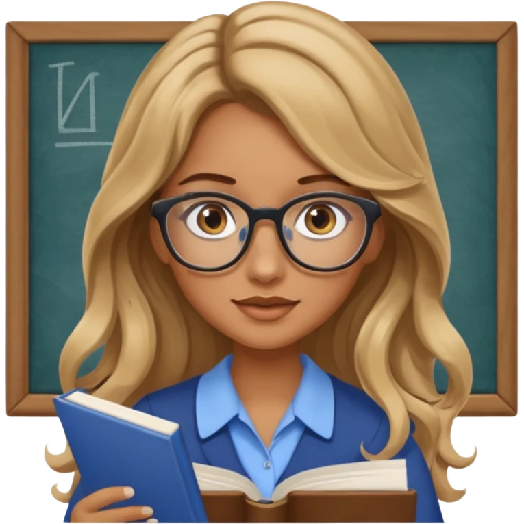 pretty female with long wavy brown hair with blonde highlights and blue eyes doing history homework  emoji