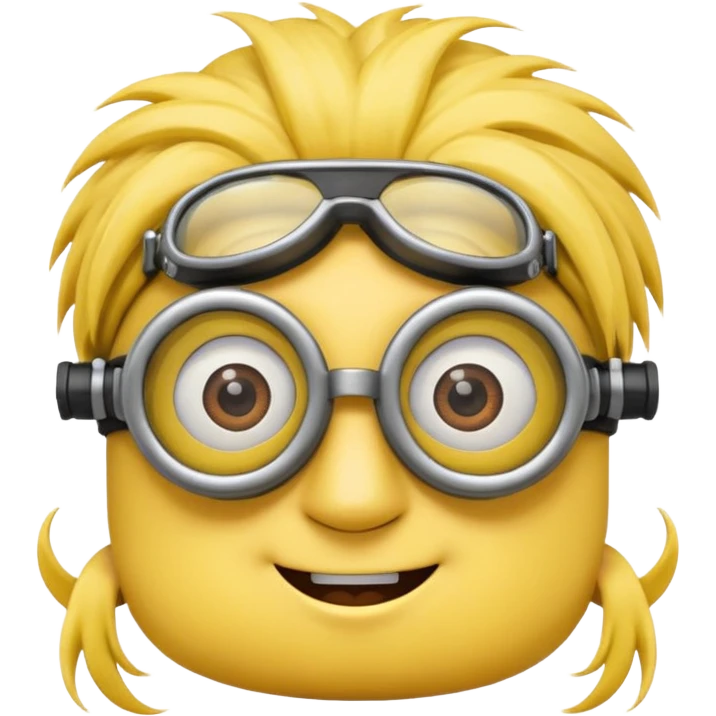 Minion emoji with a round head like normal emojis and a smurk like this emoji but a minion so basically that emoji with the goggles and the hair and not a funny head shape 😏 it should look like an actual minion not a human  emoji