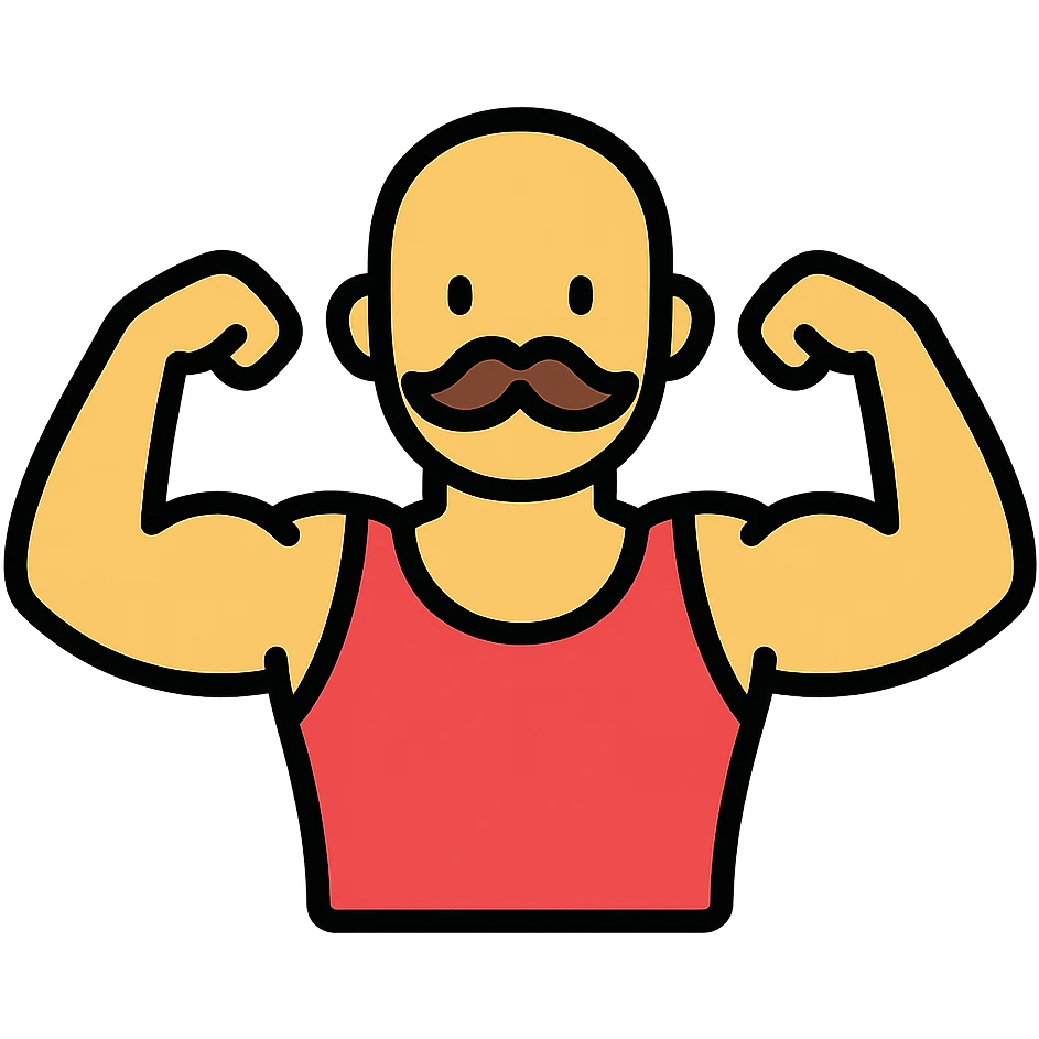 icon vpn app, call warrior, muscular man, buzz cut and Handlebar moustache in the style of an icon emoji