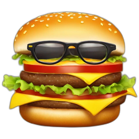 hamburguesa con piernas, brazos , gafas de sol y una buena actitud emoji