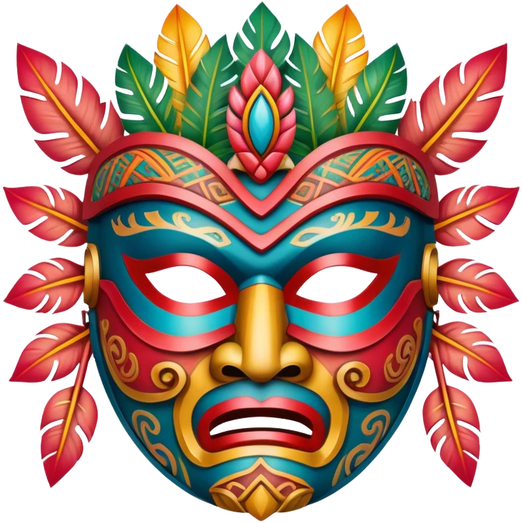 A traditional Hawaiian warrior mask with intricate carvings and bright colors. emoji