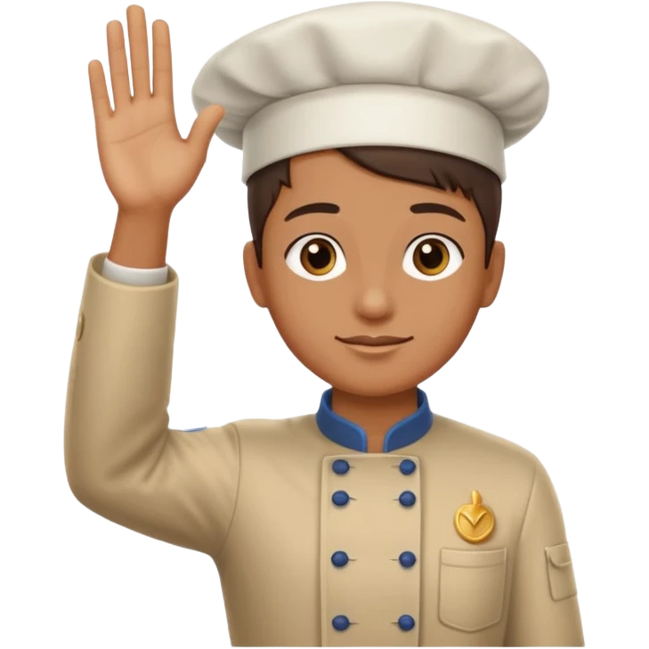 one hand needs to be saluting so right arm saluting , left arm holding cooking item emoji