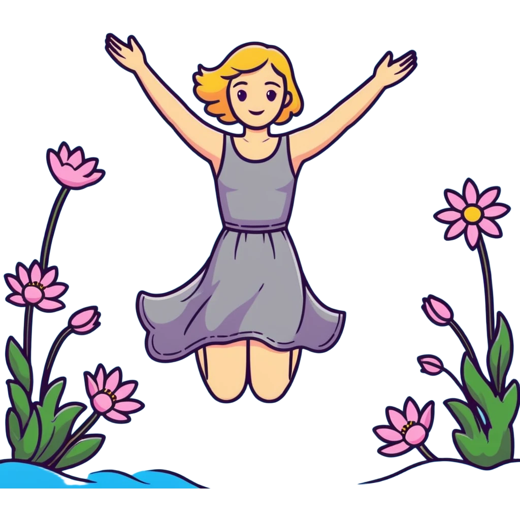 Ophelia floating in water surrounded by flowers, woman in dress with arms outstretched, based on the famous painting by John Everett Millais emoji