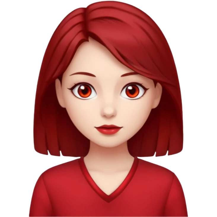 beautiful girl with dark red medium hair, red eyes and red clothes emoji
