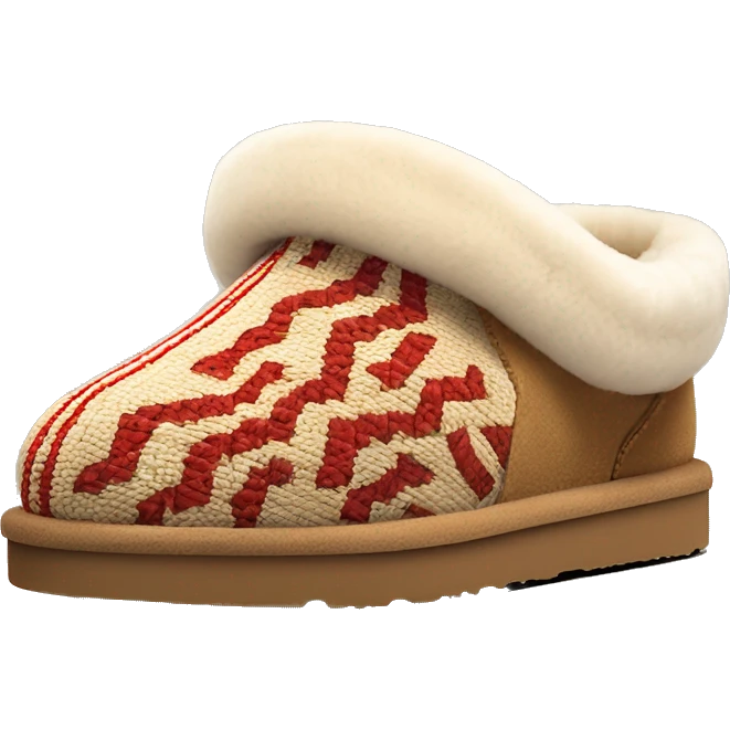 Ugg Camel slip-on slippers. A thin red zig-zag woven line only circling on ankles, VERY chunky platform sole. emoji