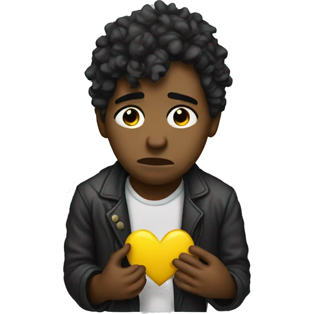 Sad musician with broken heart emoji