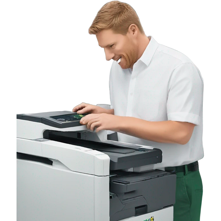 Lexmark printer being worked on by a technician emoji