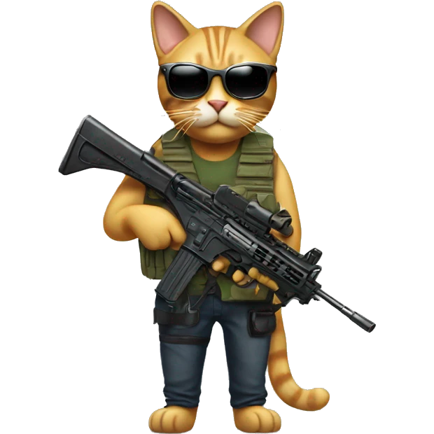 Cat with machinegun and sunglasses emoji