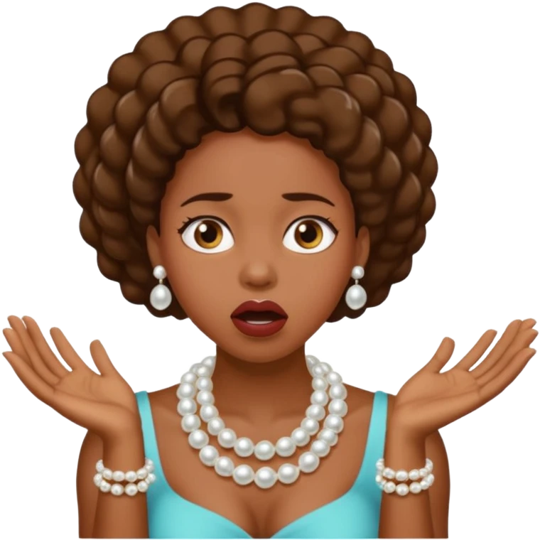 Black woman clutching pearls on neck with hands and looking shocked  emoji