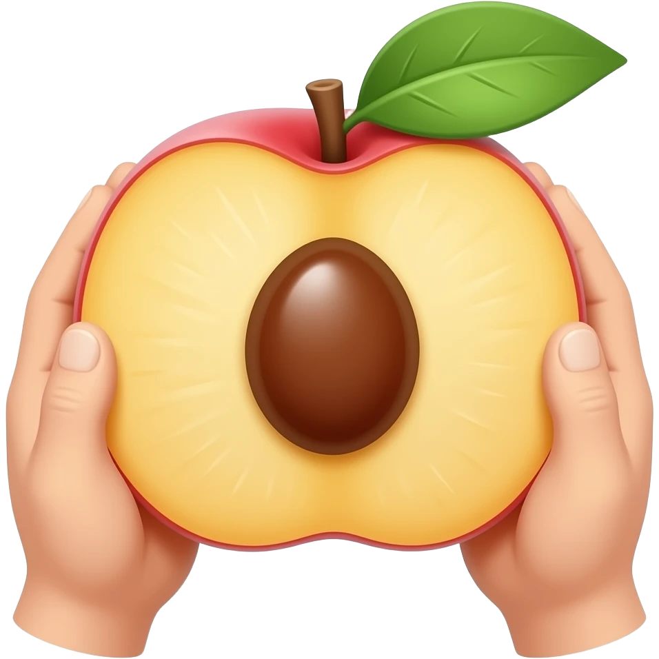 Mache ein Pfirsich mit einem kleinen runden und tiefen Tunnel-Loch das nach innen geht, es soll In der mitt der Pfirsich-Spalte liegen und der Pfirsich wird an den Seiten von zwei Händen gehalten emoji