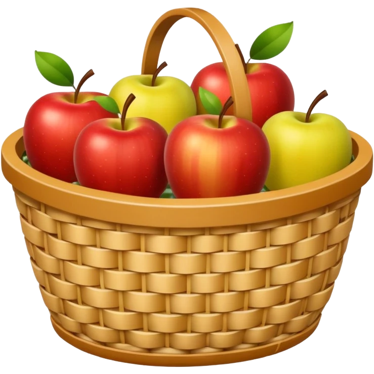 woven basket with apples and white checkered cloth, yellow emoji