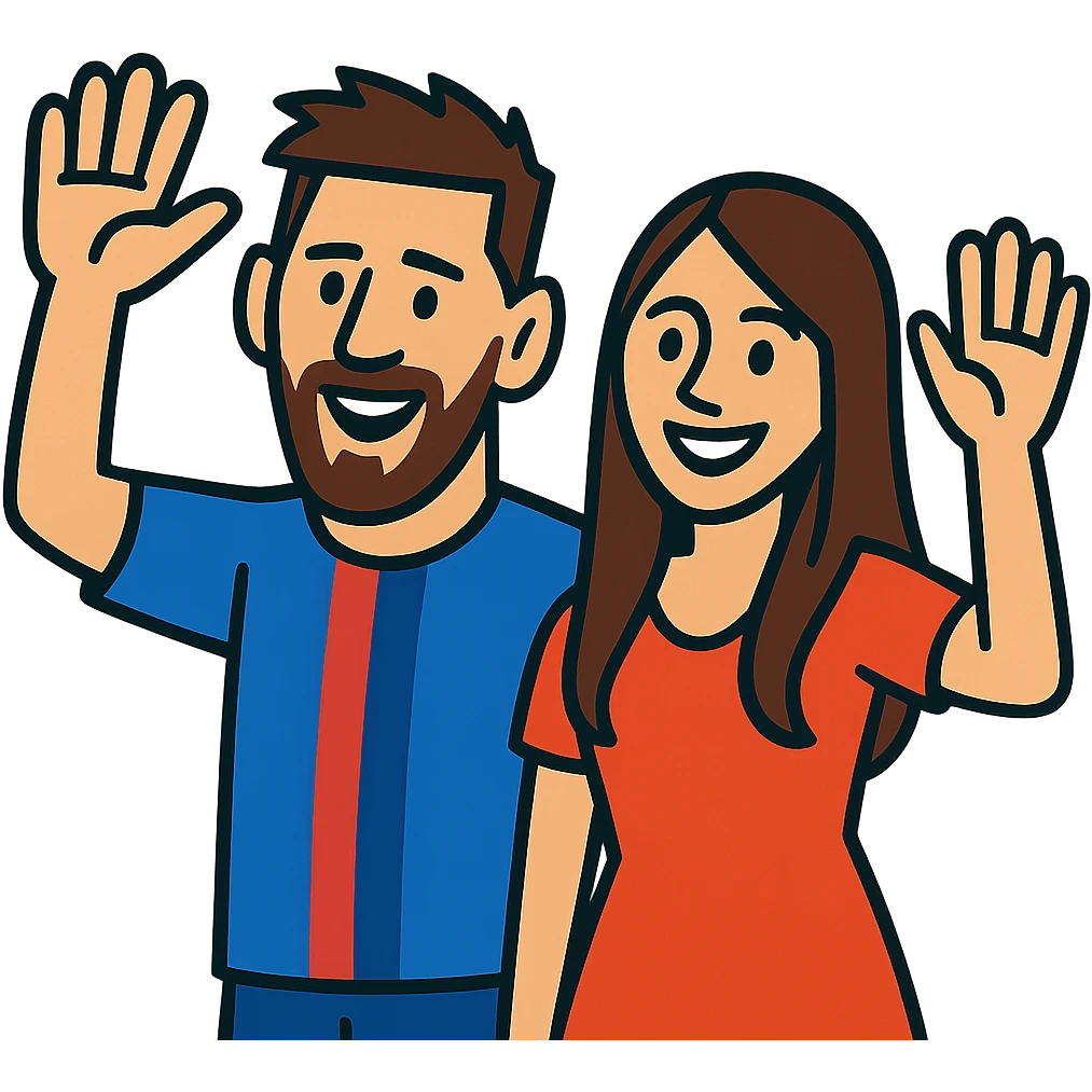Messi and Antonella waving emoji
