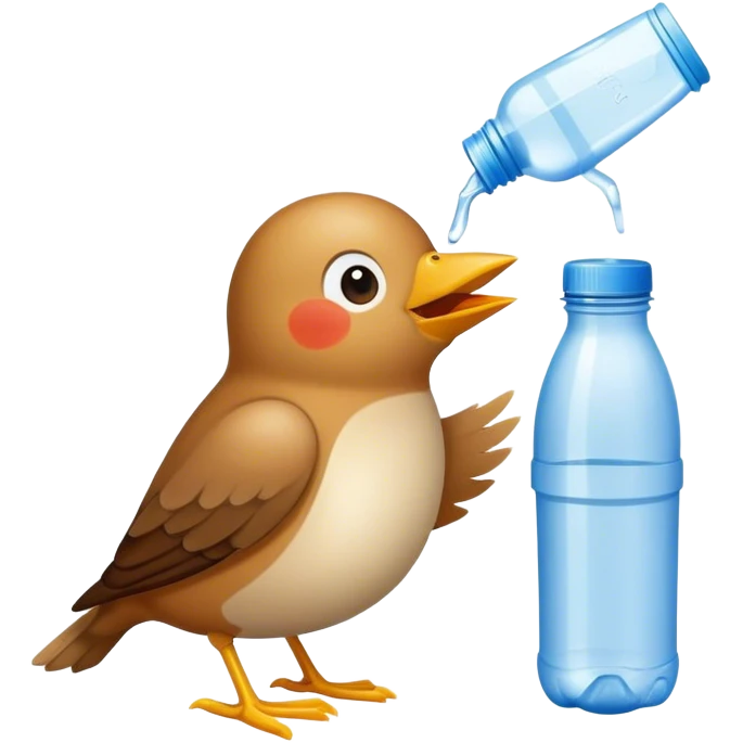 bird eating mcdonsld's drinkingbplastic water bottle emoji