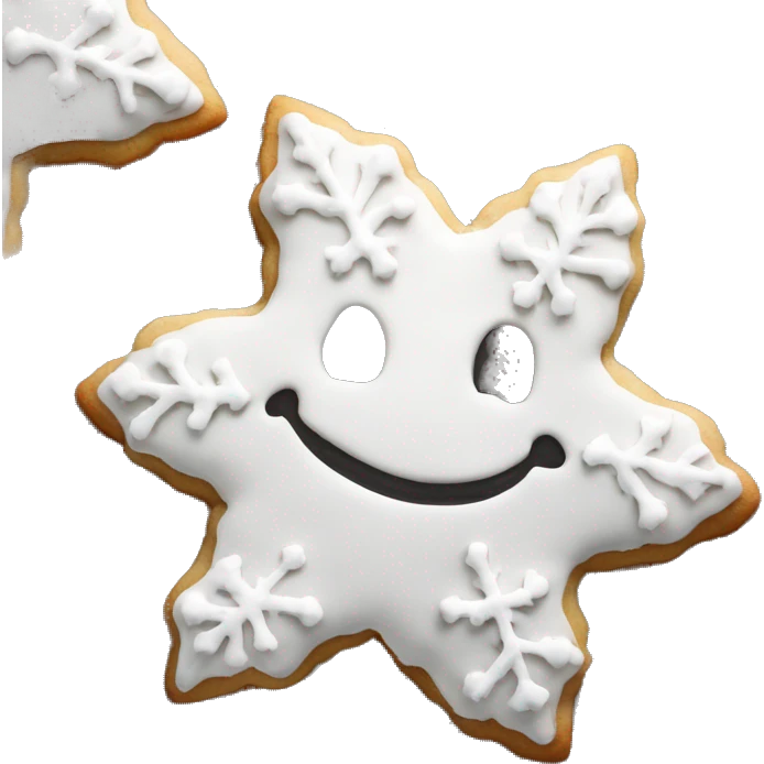 Create a smiley Christmas cookie in the shape of a star or snowflake. The cookies are decorated with white icing and sprinkled with colored sugar. It should look appetizing and festive emoji