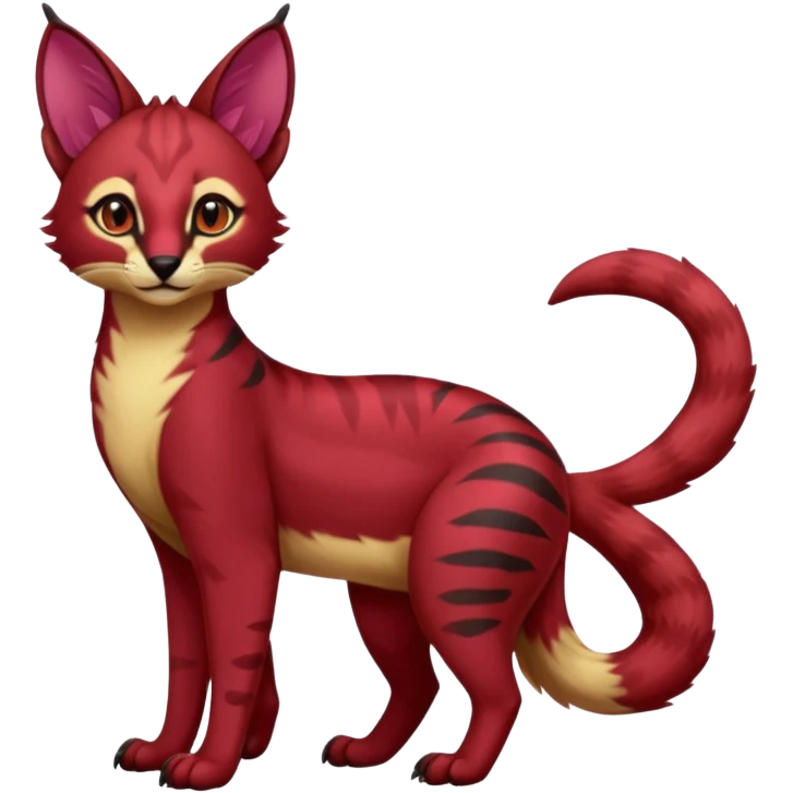 Colorful dark tropical ruby exotic cute cool beautiful shiny beautiful fantasy-caracal-civet-genet-sergal-vernid-serval-Gryphon-Cacomistle-Trico-oncilla-animal-Fakémon-hybrid-fursona (full body) emoji