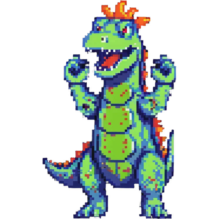 Reptar standing with arms up pixel art emoji