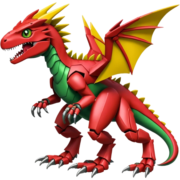 Cool Edgy Green Red Yellow Digimon-Fakemon-Guilmon-Velociraptor-Dragon-Mecha full body emoji