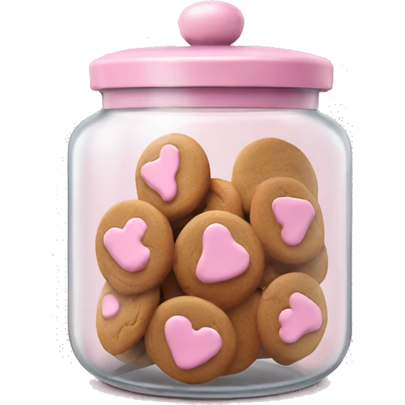 Realistic glass cookie jar with light pink lid full of gingerbread cookies isolated.  emoji