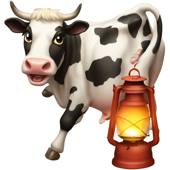 Cow kicking over a lantern staring a fire emoji